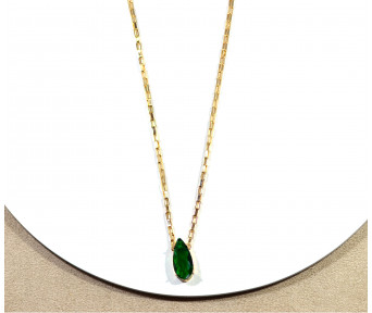 Colar Corrente Elos Pingente Gota Cristal Verde