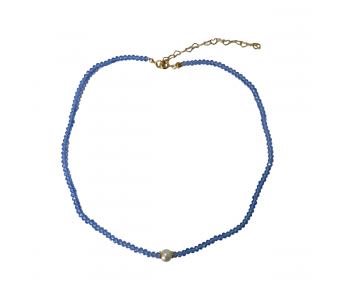 Choker Cristal Azul Claro Detalhe em Pérola