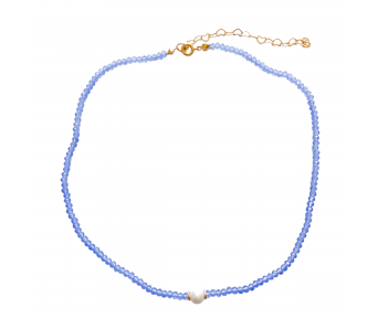 Choker Cristal Azul Claro Detalhe em Pérola