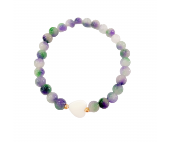 Pulseira Pedra Natural Jade Mesclada pingente Coração MadrePérola