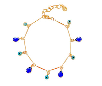 Pulseira Gotas Cristal Azul e Olho Grego