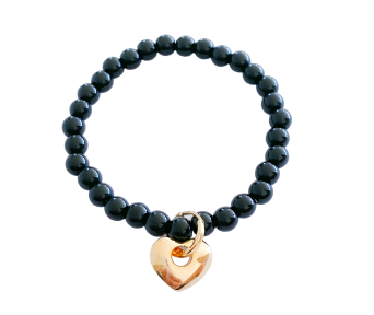 Pulseira Pedra Natural Ônix com Coração