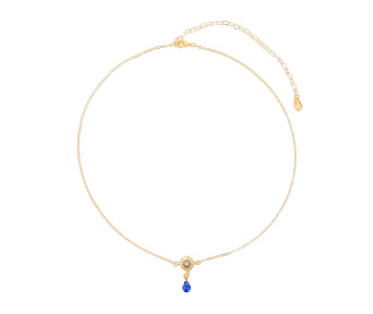 Colar Delicado Pingente Olgo Grego Cravejado Gota Azul