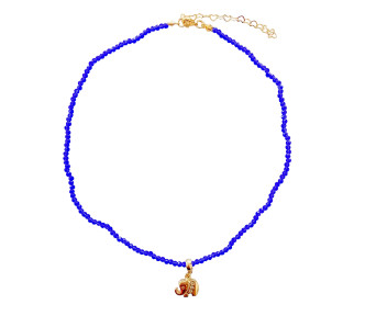 Choker Cristal Azul Pingente Elefante