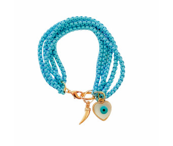 Pulseira Múltipla Azul Pingente Olho Grego em Madrepérola