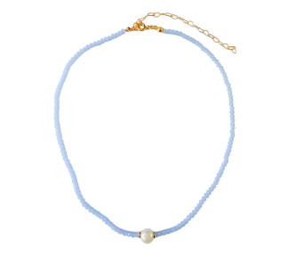 Choker Cristal Azul Claro Detalhe em Pérola