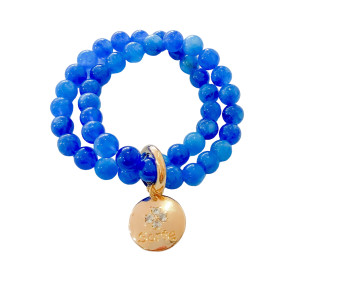 Pulseira Pedra Natural Jade Azul com Pingentes Variados