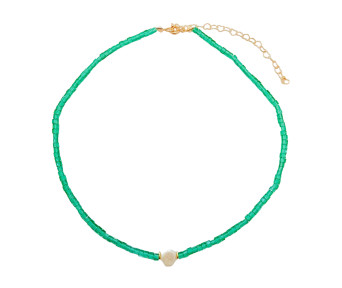 Choker Mini Cristais Verde com Pingente Pérola Água Doce