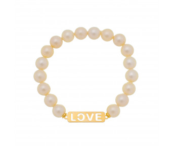 Pulseira Pérola Shell com Plaquinha Love