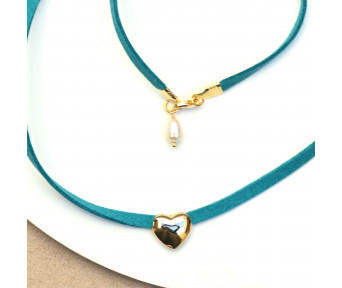 Choker / Pulseira Camurça com Pingente Coração