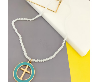 Colar Cristal com Pingente Cruz