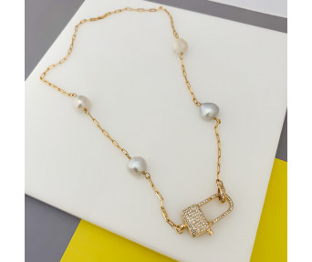 Colar Cartier com Pérola de Água Doce e fecho Coração cravejado