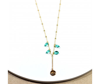 Colar Detalhe em Cristal Verde Pingente Medalha Fe