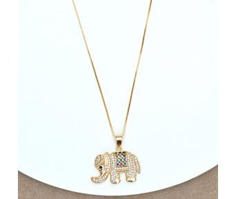 Colar Pingente Elefante Cravejado