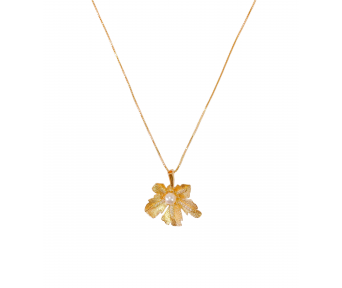 Colar Pingente Flor Detalhe em Pérola e Zircônia