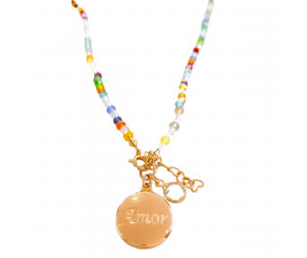 Colar / Pulseira Cristal Colors Pingente Medalha Escrito Amor