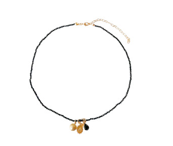 Choker Mini Cristais Preto Pingentes Religiosos