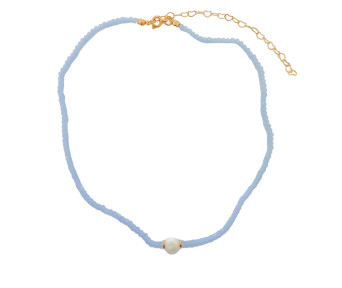 Choker Cristal Azul Claro Detalhe em Pérola