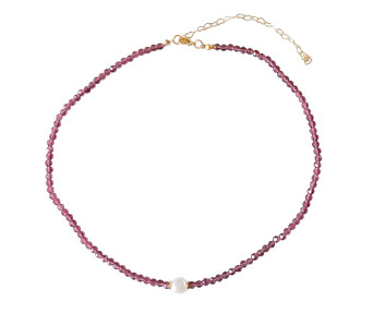 Choker Cristal Roxo Detalhe em Pérola