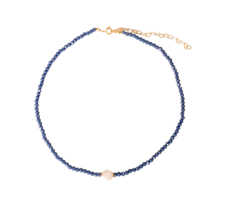 Choker Cristal Azul Detalhe Pérola Água Doce