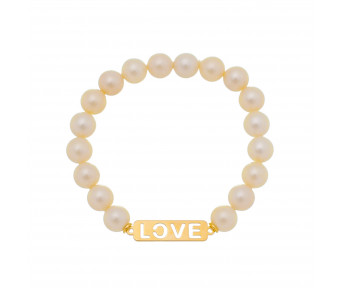 Pulseira Pérola Shell com Plaquinha Love